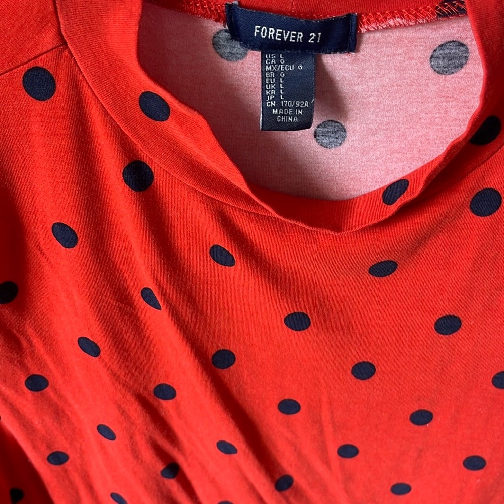 Forever 21 Red Orange Polka Dot Top Size Large